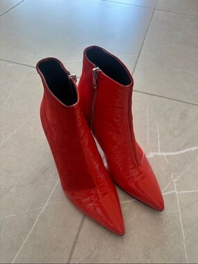 rag & bone Red Patent and Suede Pointed-Toe Ankle Boots